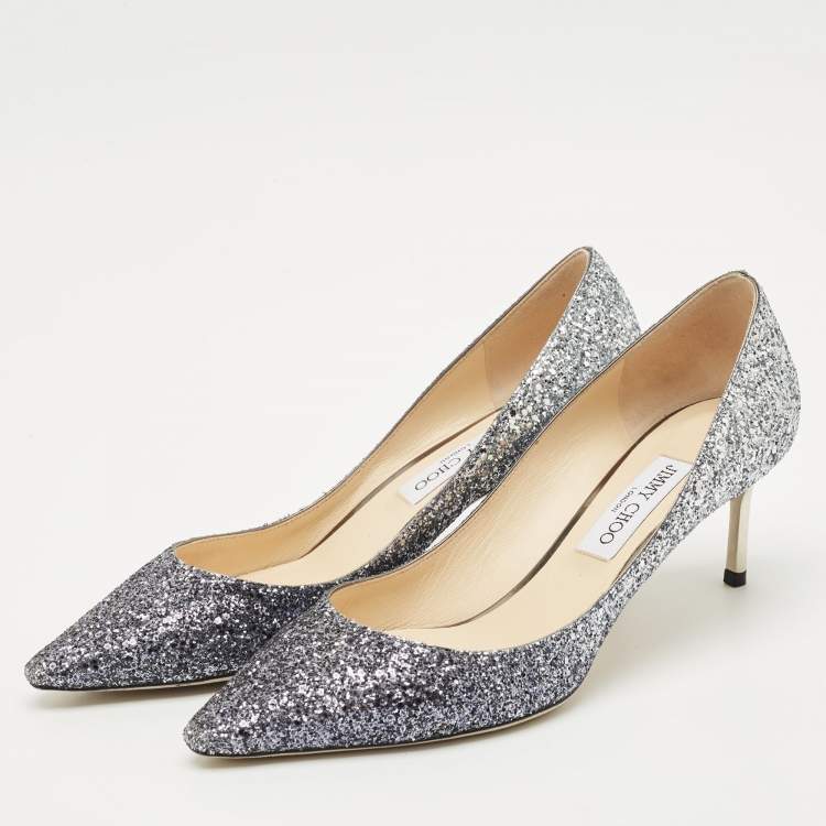 Pre Owned Jimmy Choo Navy Blue/Silver Degrade Glitter Romy Pumps Size 41