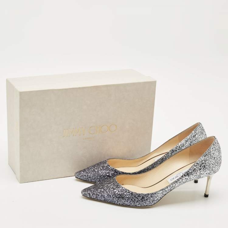 Pre Owned Jimmy Choo Navy Blue/Silver Degrade Glitter Romy Pumps Size 41