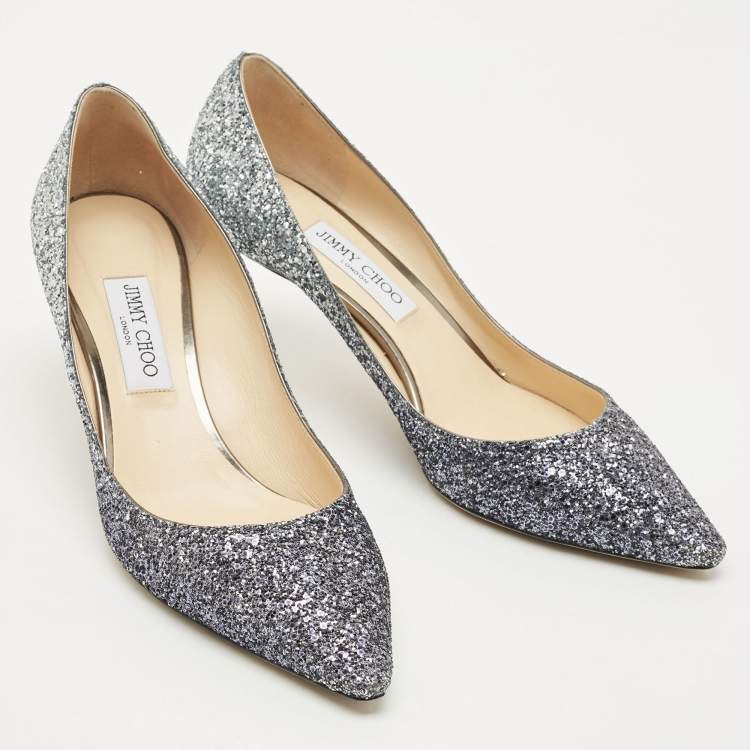 Pre Owned Jimmy Choo Navy Blue/Silver Degrade Glitter Romy Pumps Size 41