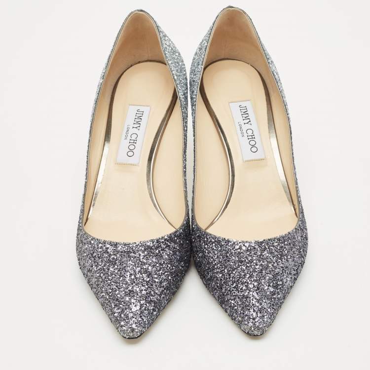 Pre Owned Jimmy Choo Navy Blue/Silver Degrade Glitter Romy Pumps Size 41