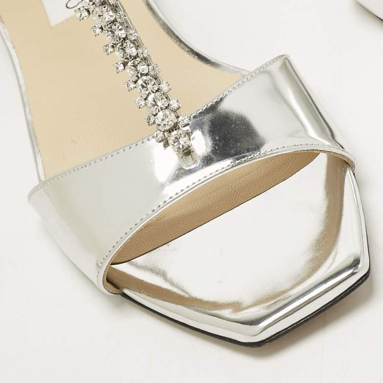 Pre Owned Jimmy Choo Silver Leather Bella Flat Sandals Size 41