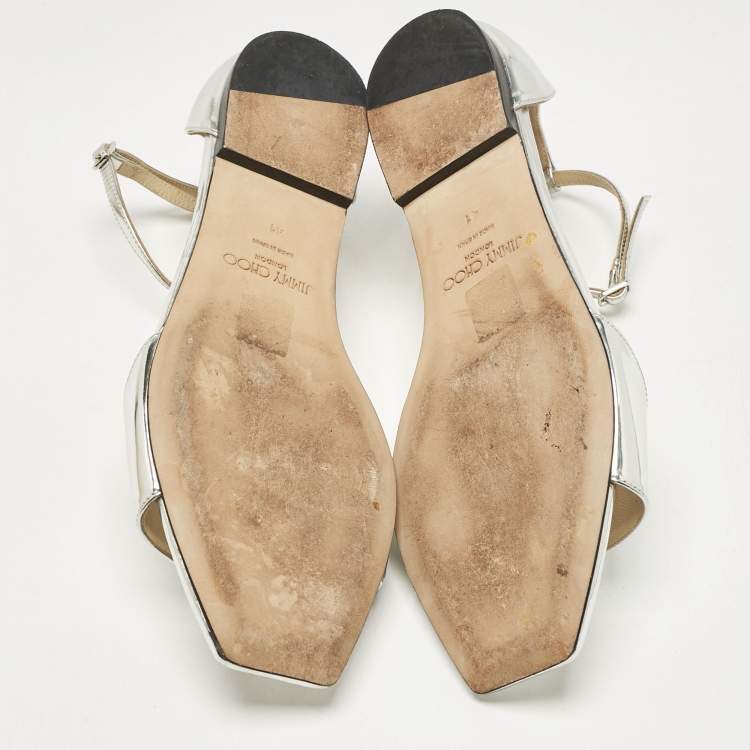Pre Owned Jimmy Choo Silver Leather Bella Flat Sandals Size 41