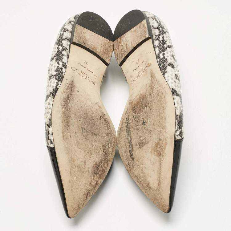 Pre Owned Jimmy Choo Black/Grey Patent Leather and Python Embossed Leather D'orsay Flats Size 37