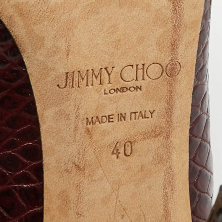 Pre Owned Jimmy Choo Burgundy Croc Embossed Leather Bing 100 Mules Size 40