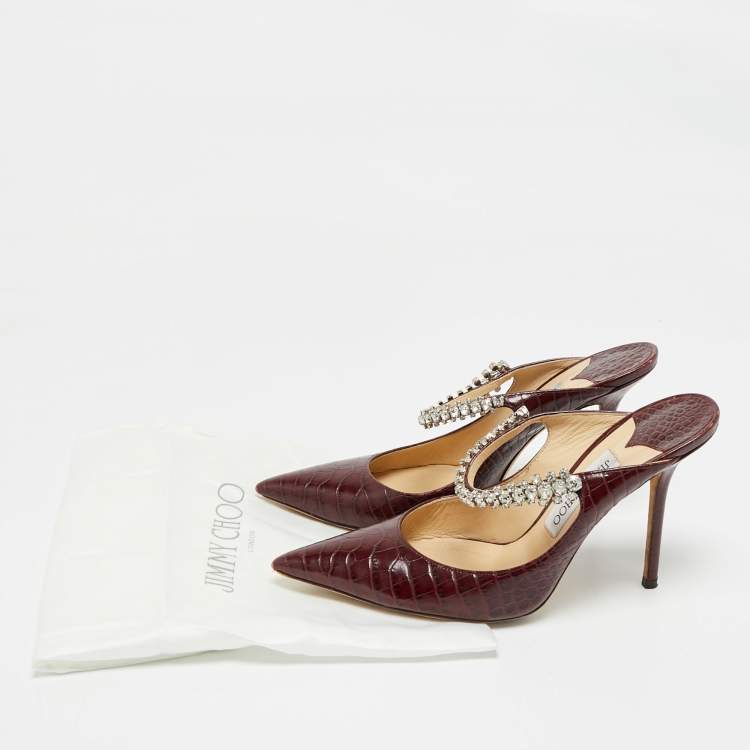 Pre Owned Jimmy Choo Burgundy Croc Embossed Leather Bing 100 Mules Size 40