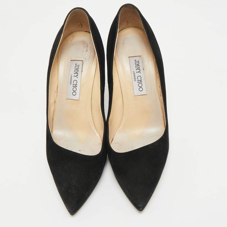 Pre Owned Jimmy Choo Black Suede and Patent Leather Pointed Toe Pumps Size 39.5