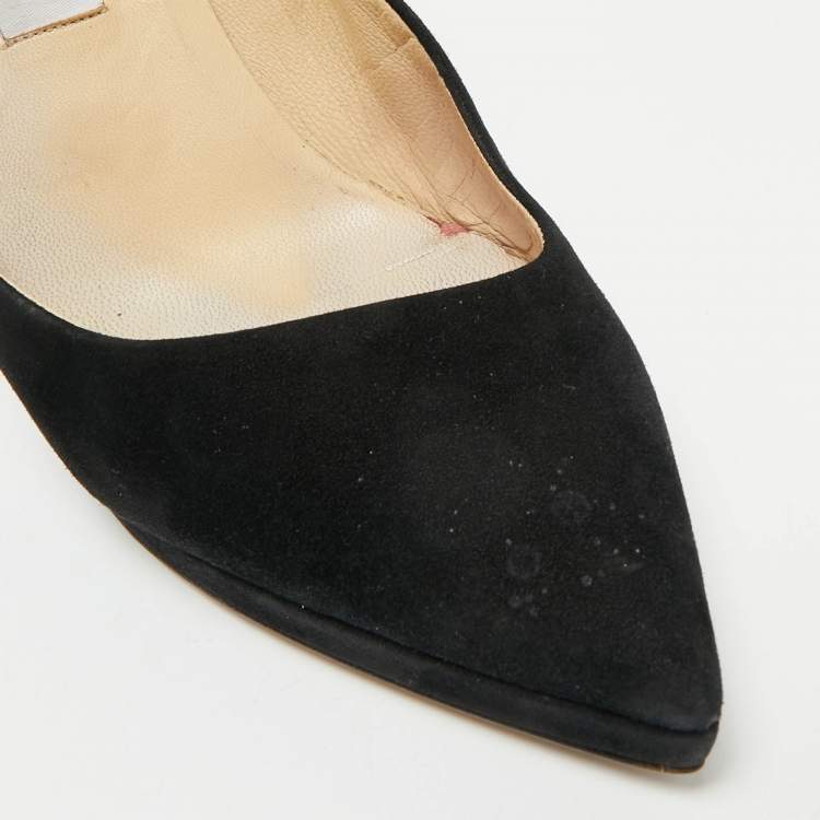 Pre Owned Jimmy Choo Black Suede and Patent Leather Pointed Toe Pumps Size 39.5