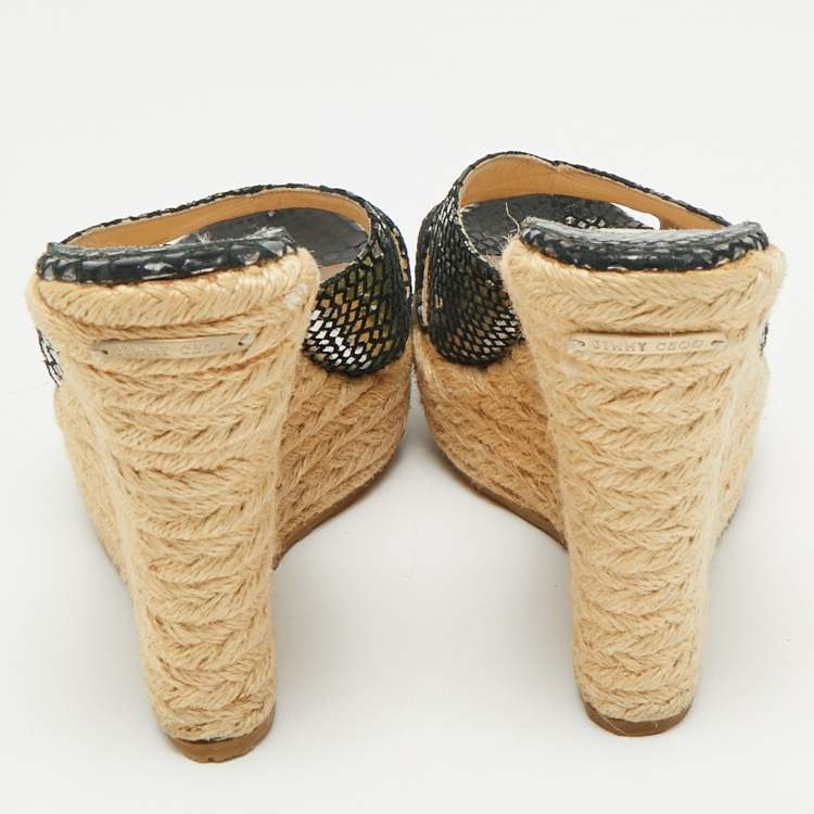 Pre Owned Jimmy Choo Multicolor Croc-Embossed Leather  Platform Wedge Sandals Size 39