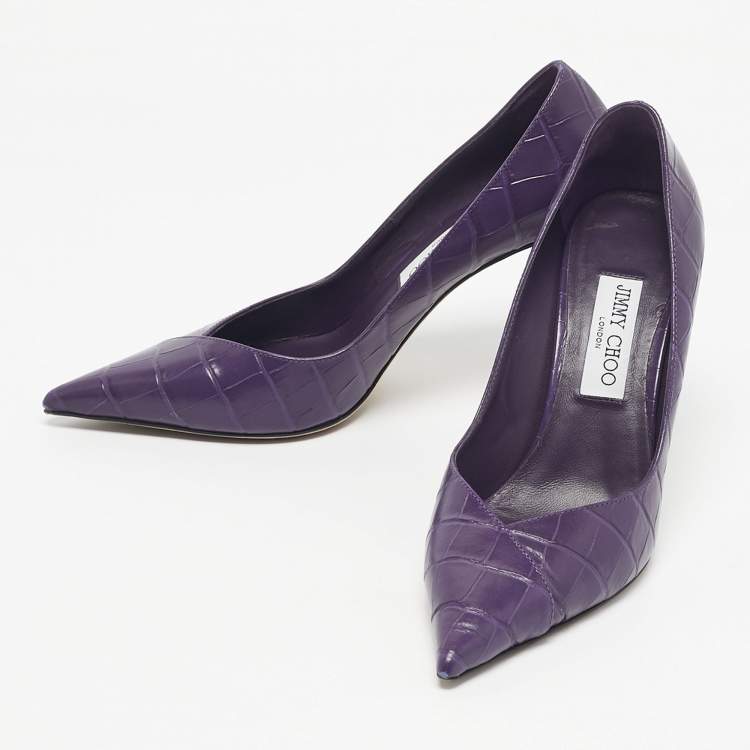 Pre Owned Jimmy Choo Purple Croc Embossed  Leather  Pointed Toe Pumps Size 39