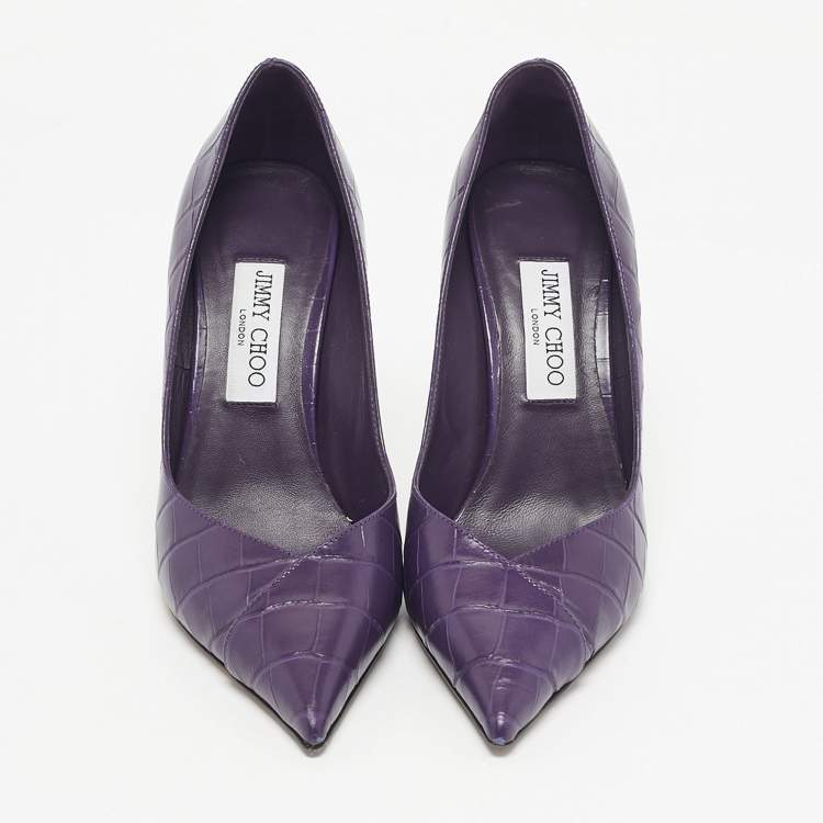 Pre Owned Jimmy Choo Purple Croc Embossed  Leather  Pointed Toe Pumps Size 39