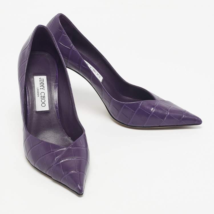 Pre Owned Jimmy Choo Purple Croc Embossed  Leather  Pointed Toe Pumps Size 39