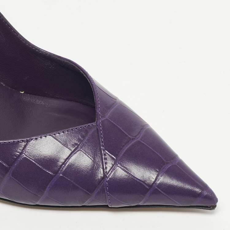 Pre Owned Jimmy Choo Purple Croc Embossed  Leather  Pointed Toe Pumps Size 39