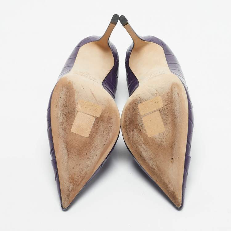 Pre Owned Jimmy Choo Purple Croc Embossed  Leather  Pointed Toe Pumps Size 39