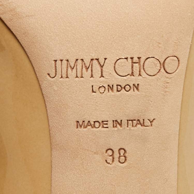 Pre Owned Jimmy Choo Beige Patent Leather Romy Pointed Toe Pumps Size 38