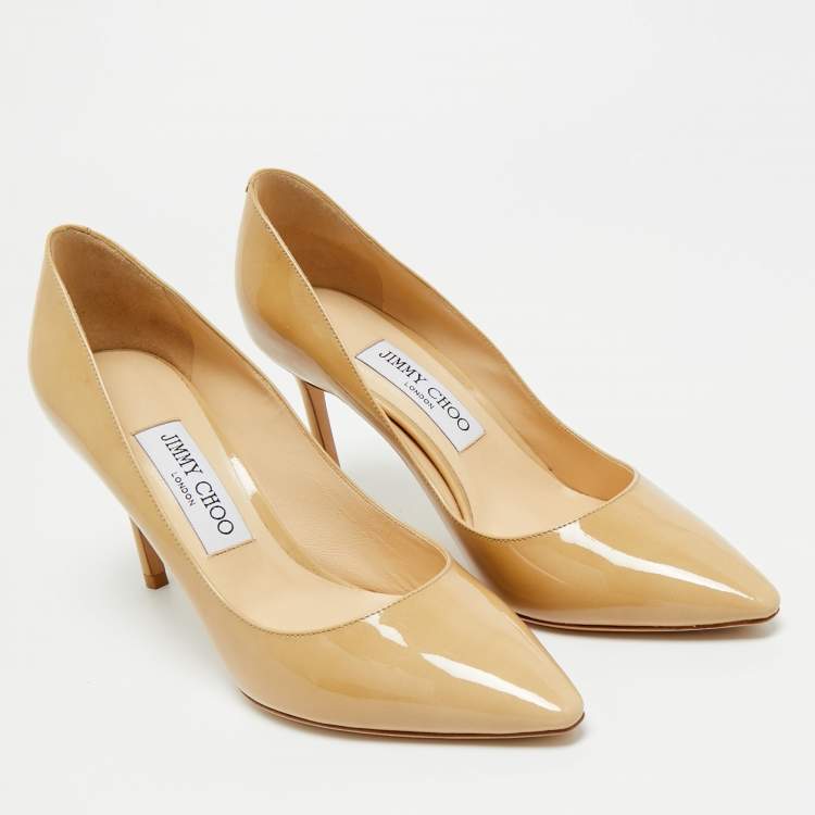 Pre Owned Jimmy Choo Beige Patent Leather Romy Pointed Toe Pumps Size 38