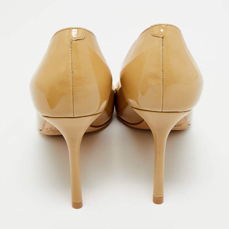 Pre Owned Jimmy Choo Beige Patent Leather Romy Pointed Toe Pumps Size 38
