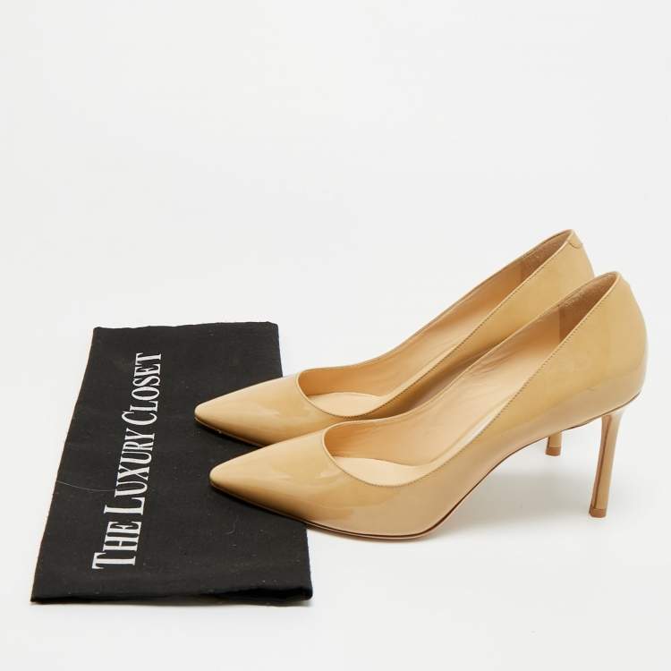 Pre Owned Jimmy Choo Beige Patent Leather Romy Pointed Toe Pumps Size 38