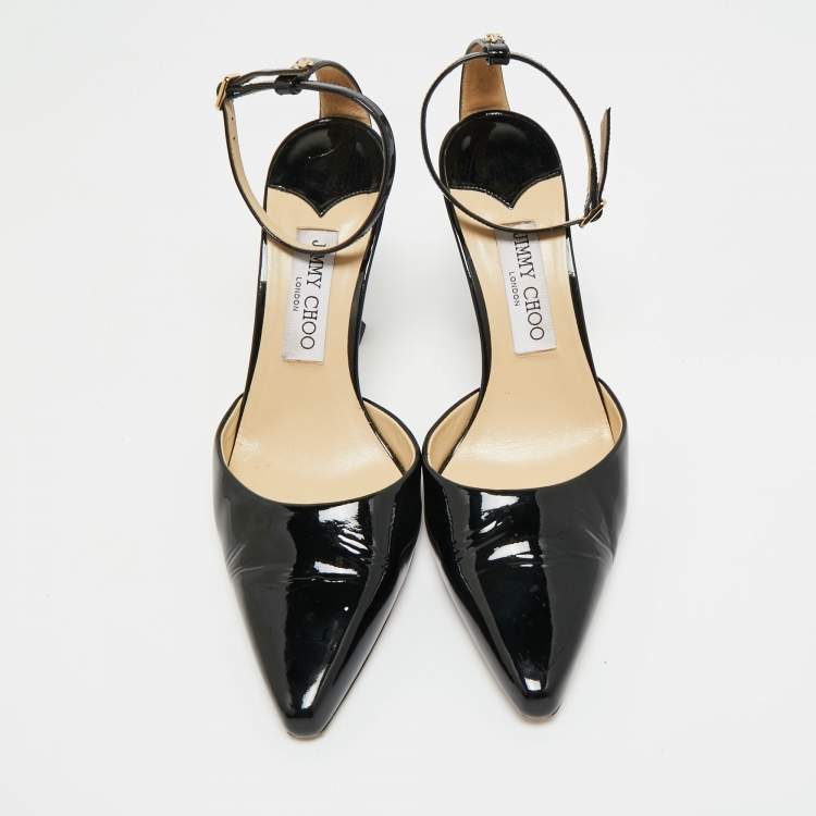 Pre Owned Jimmy Choo Black Patent Leather Saeda Mary Jane Pumps Size 38.5