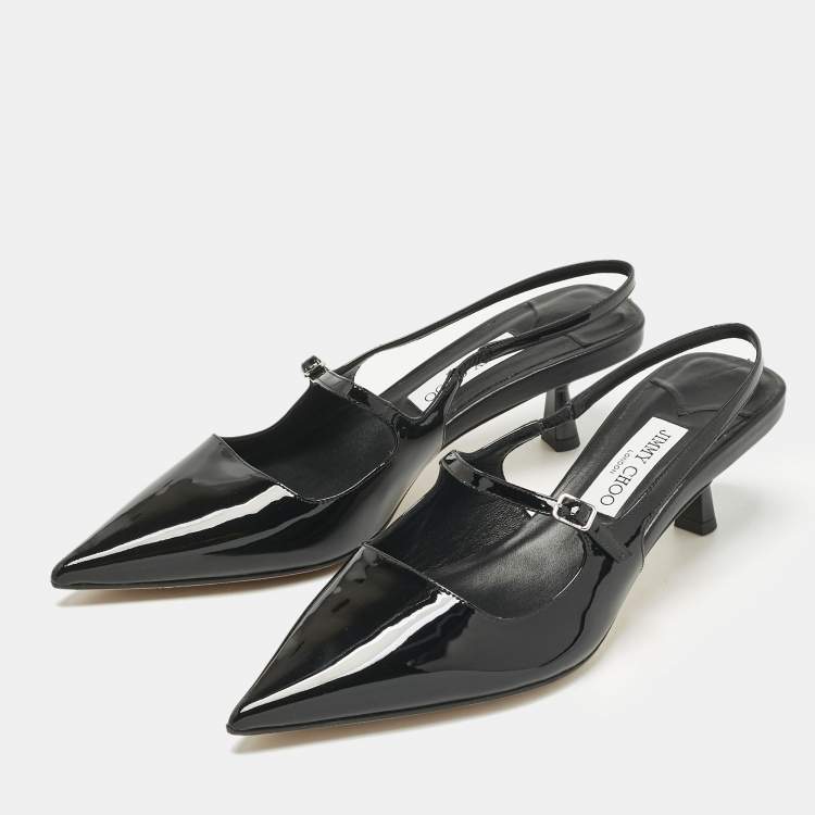Pre Owned Jimmy Choo Black Patent Leather Didi Slingback Pumps Size 42