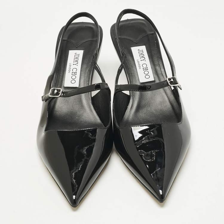 Pre Owned Jimmy Choo Black Patent Leather Didi Slingback Pumps Size 42