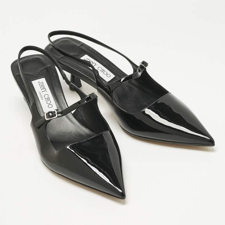 Pre Owned Jimmy Choo Black Patent Leather Didi Slingback Pumps Size 42