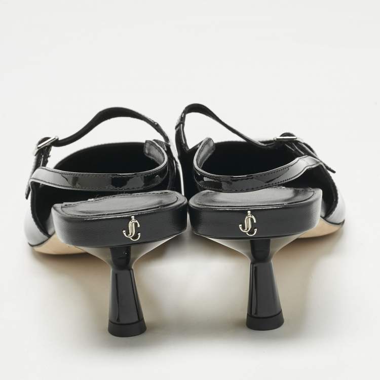 Pre Owned Jimmy Choo Black Patent Leather Didi Slingback Pumps Size 42