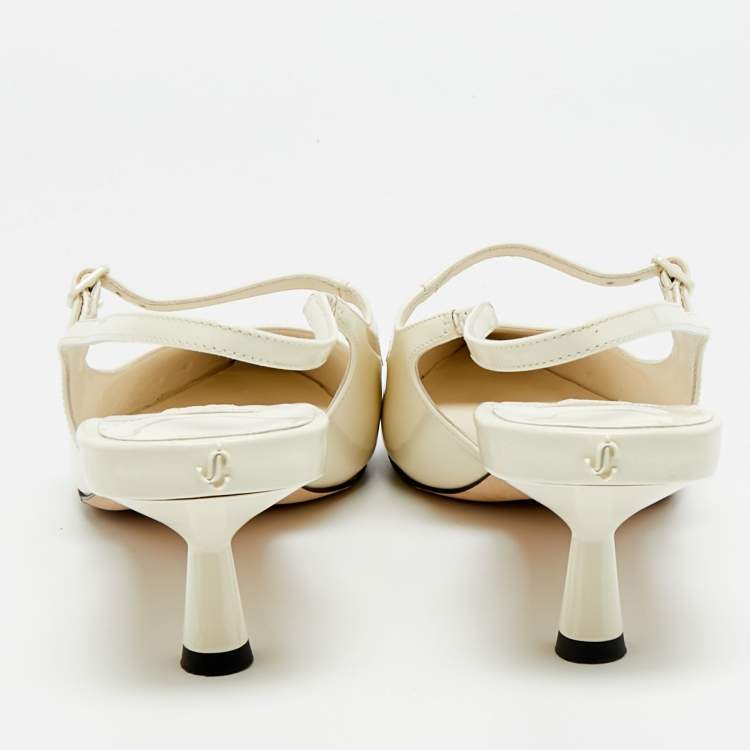 Pre Owned Jimmy Choo Cream Patent Didi Slingback Pointed Pumps Size 42