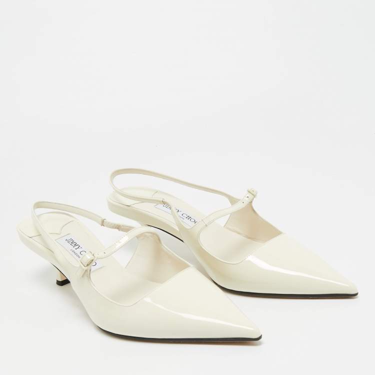 Pre Owned Jimmy Choo Cream Patent Didi Slingback Pointed Pumps Size 42