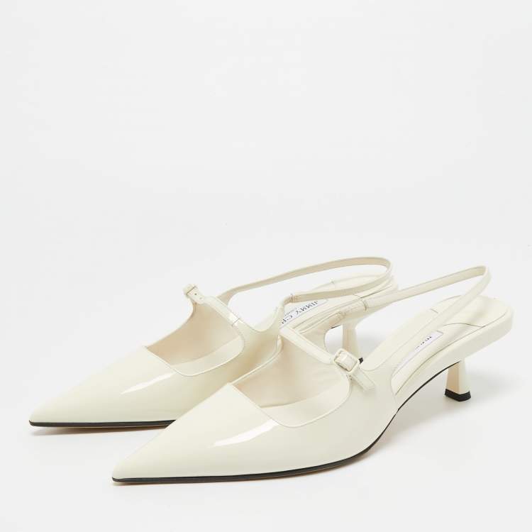Pre Owned Jimmy Choo Cream Patent Didi Slingback Pointed Pumps Size 42
