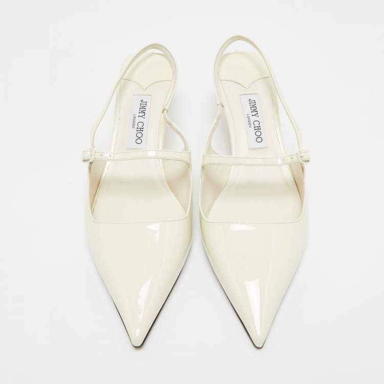 Pre Owned Jimmy Choo Cream Patent Didi Slingback Pointed Pumps Size 42