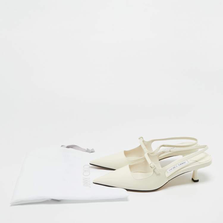Pre Owned Jimmy Choo Cream Patent Didi Slingback Pointed Pumps Size 42