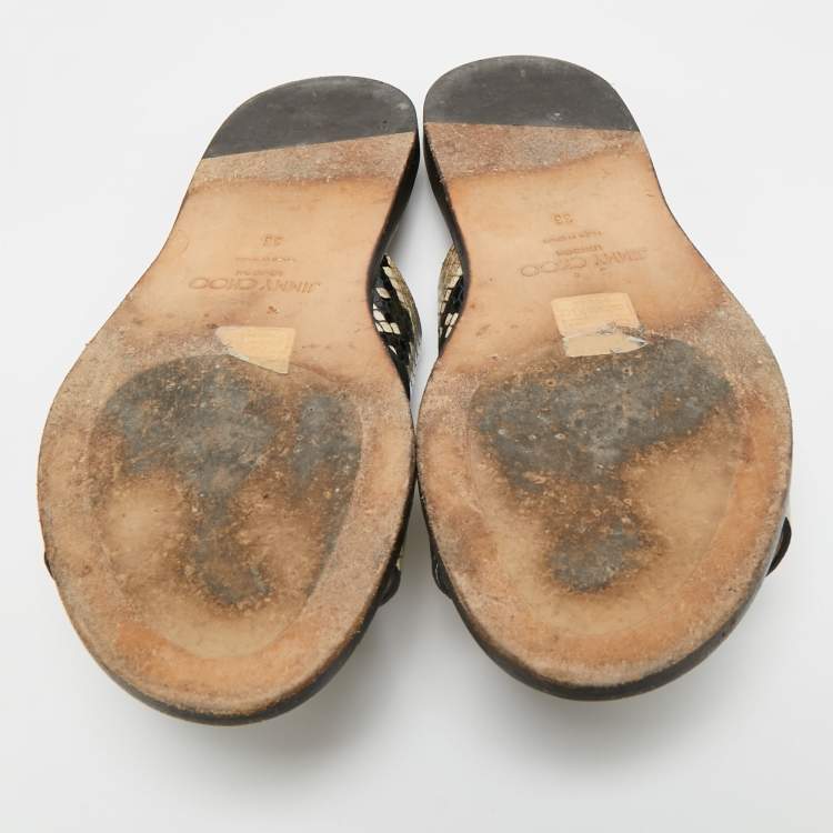 Pre Owned Jimmy Choo Beige Python Embossed Leather Atia Flat Slide Size 36