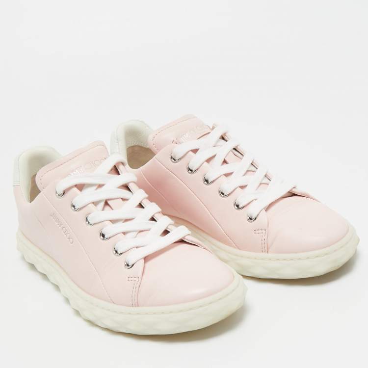 Pre Owned Jimmy Choo Light Pink Leather Diamond Low Top Sneakers Size 36