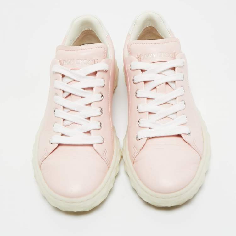 Pre Owned Jimmy Choo Light Pink Leather Diamond Low Top Sneakers Size 36