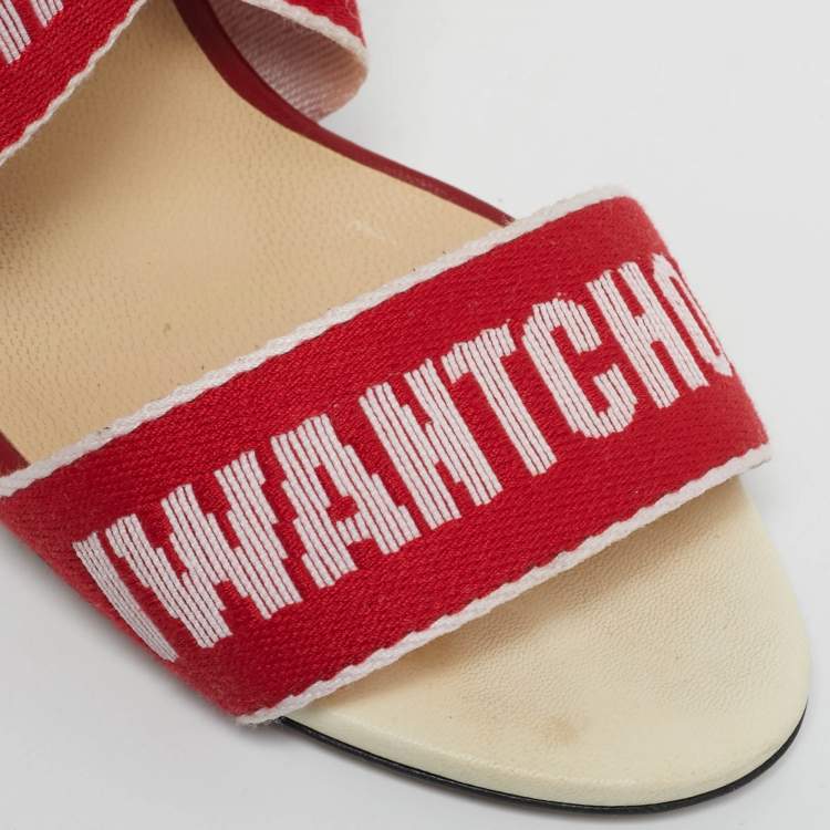 Pre Owned Jimmy Choo Red Canvas Bailey Ankle Wrap Sandals Size 38