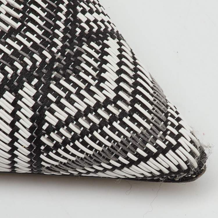 Pre Owned Jimmy Choo Black/White Geometric Print Woven Fabric and Patent Leather Abel Pumps Size 36.5