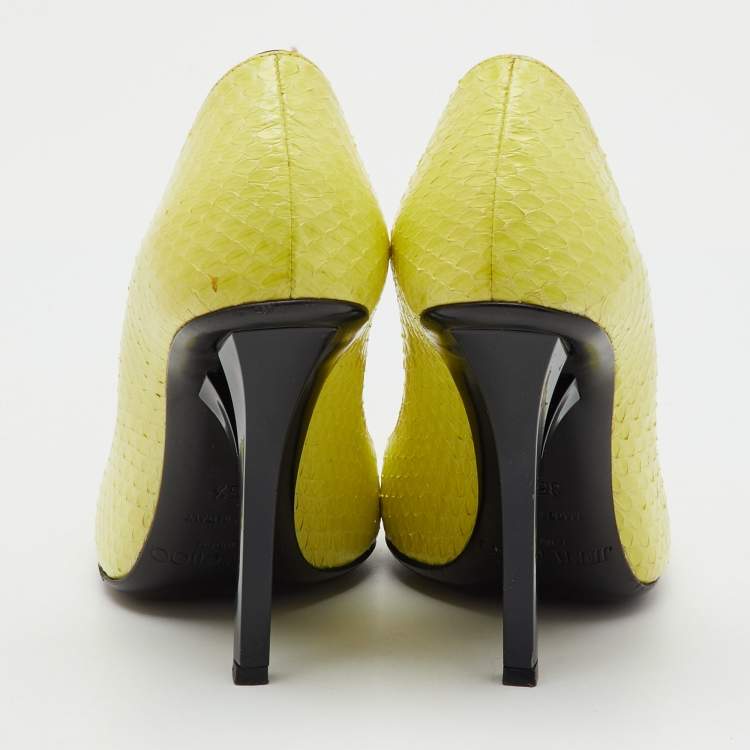 Pre Owned Jimmy Choo Lemon Yellow Elaphe Pumps Size 35.5