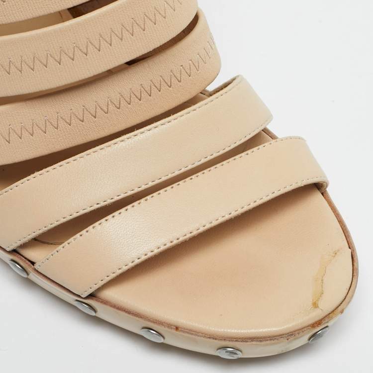 Pre Owned Jimmy Choo Beige Leather and Patent  Ankle Strap Sandals Size 37.5