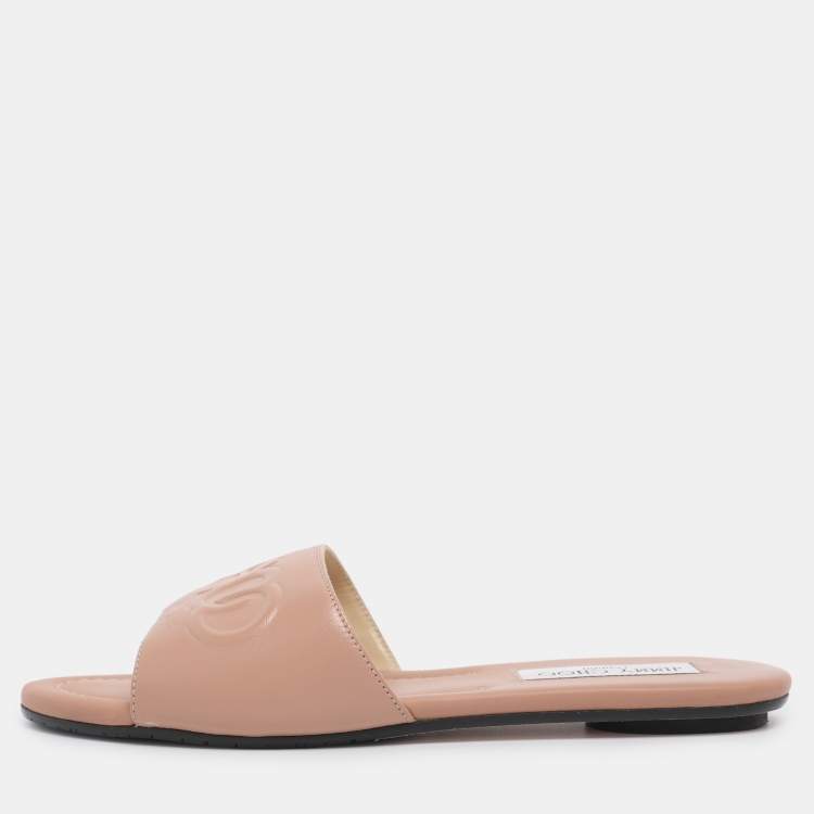 Pre Owned Jimmy Choo Nude Pink Leather Tiaret Flat Slides Size 37