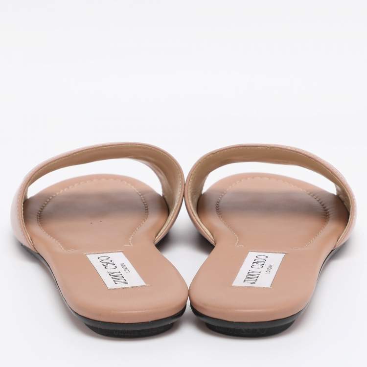 Pre Owned Jimmy Choo Nude Pink Leather Tiaret Flat Slides Size 37