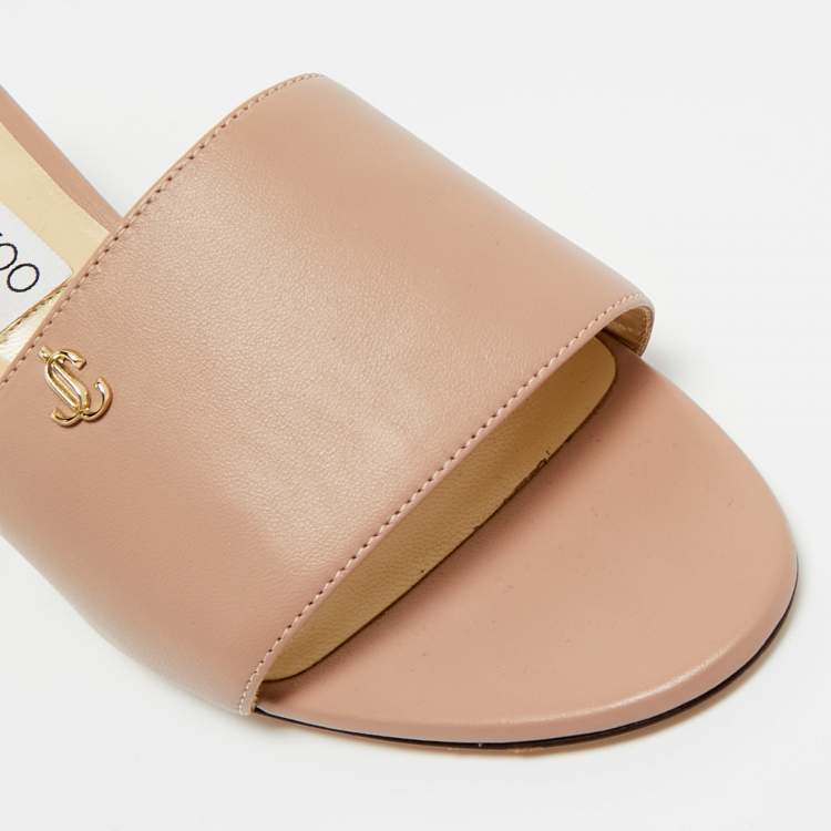 Pre Owned Jimmy Choo Beige Leather Minea 45  Slide Sandals Size 39