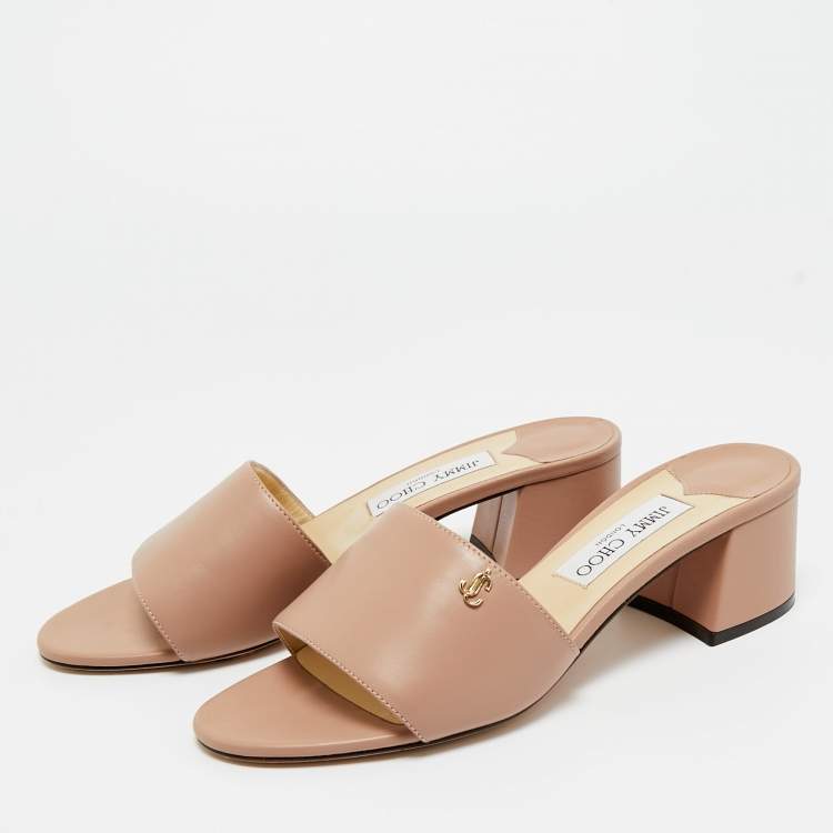 Pre Owned Jimmy Choo Beige Leather Minea 45  Slide Sandals Size 39