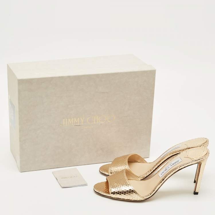 Pre Owned Jimmy Choo Gold Snakeskin Leather Stacey Slide Sandals Size 40