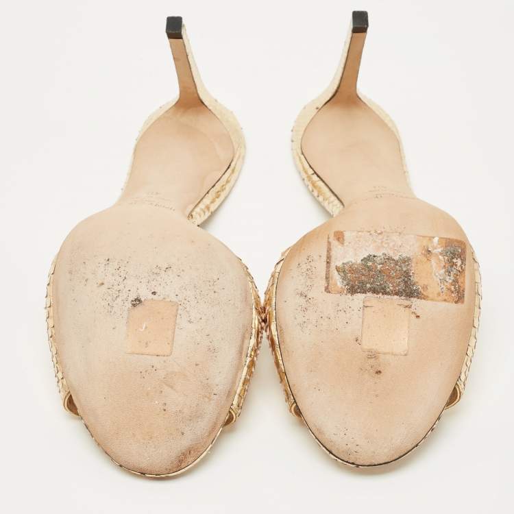 Pre Owned Jimmy Choo Gold Snakeskin Leather Stacey Slide Sandals Size 40