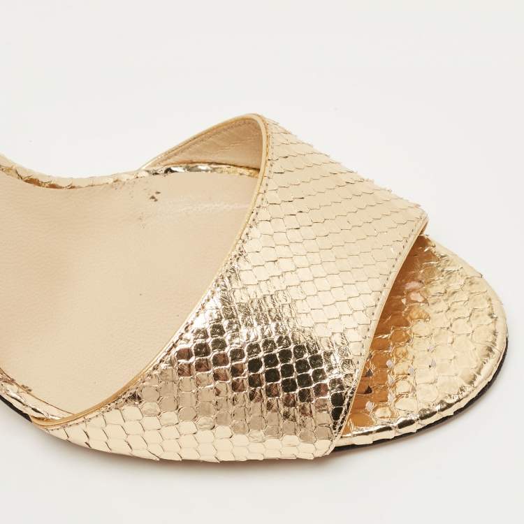 Pre Owned Jimmy Choo Gold Snakeskin Leather Stacey Slide Sandals Size 40