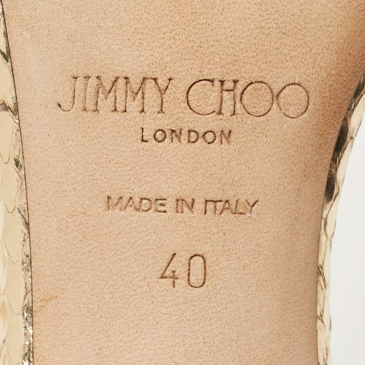 Pre Owned Jimmy Choo Gold Snakeskin Leather Stacey Slide Sandals Size 40