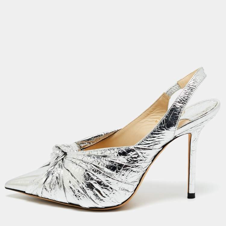 Pre Owned Jimmy Choo Silver Foil Leather annabell Slingback Pumps Size 36.5