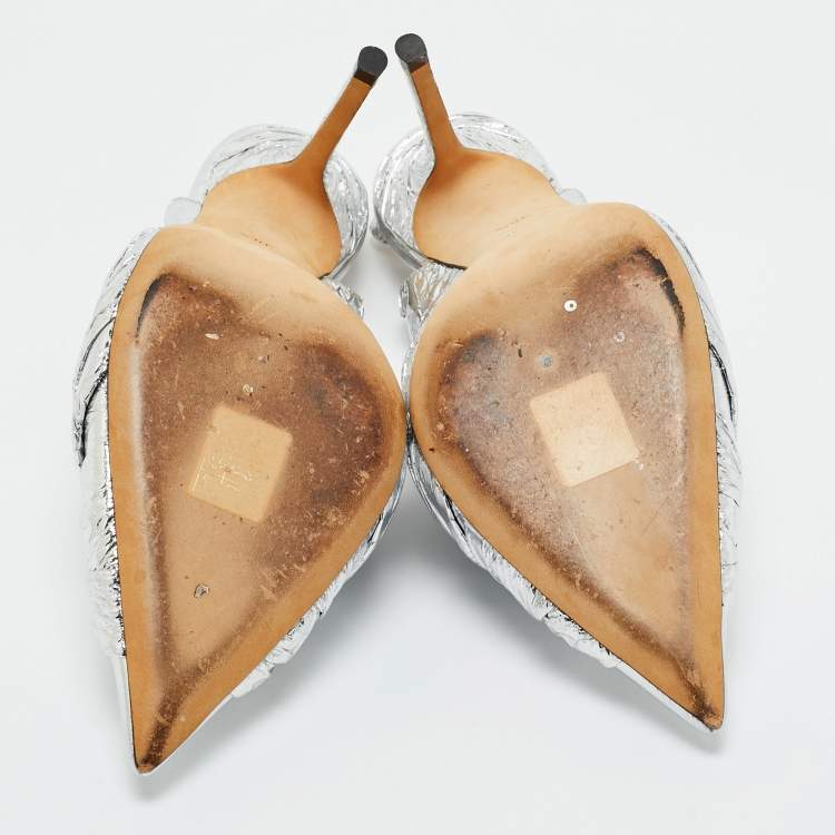 Pre Owned Jimmy Choo Silver Foil Leather annabell Slingback Pumps Size 36.5