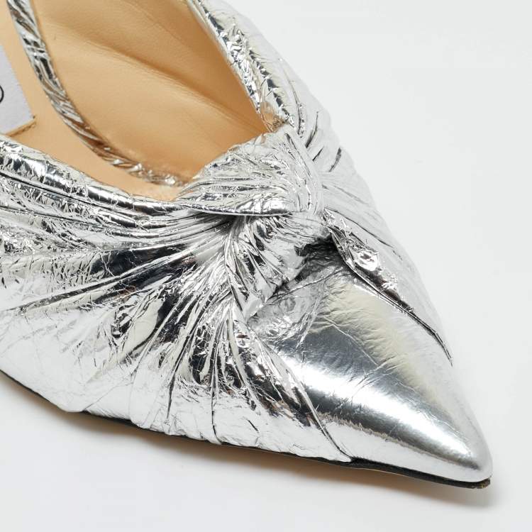 Pre Owned Jimmy Choo Silver Foil Leather annabell Slingback Pumps Size 36.5
