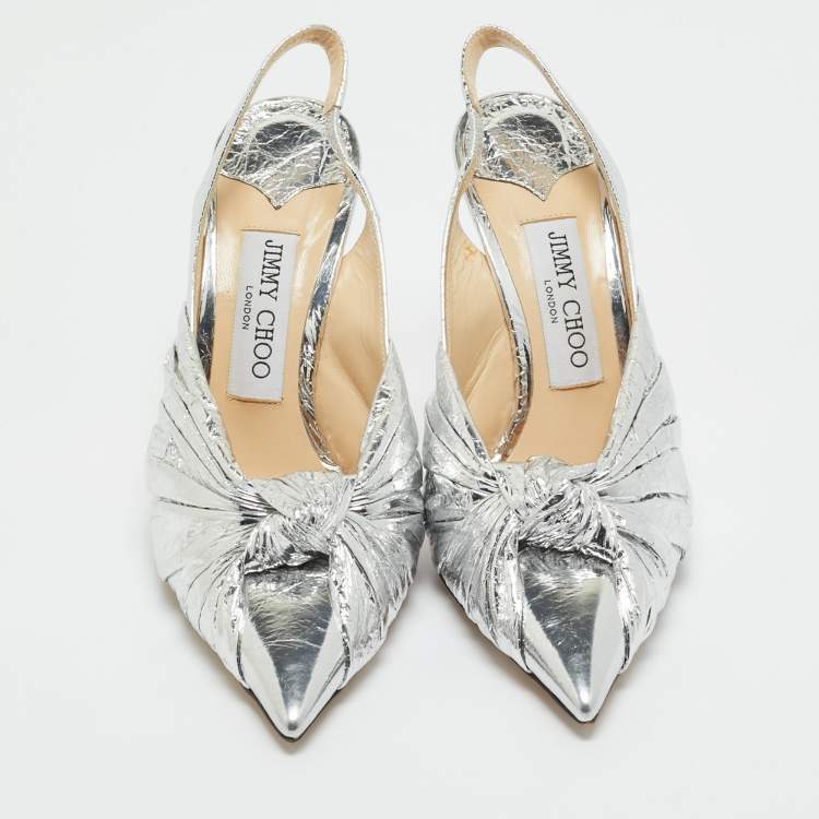 Pre Owned Jimmy Choo Silver Foil Leather annabell Slingback Pumps Size 36.5